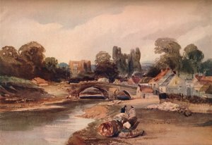 Falu a folyón, híddal és romokkal, 1824