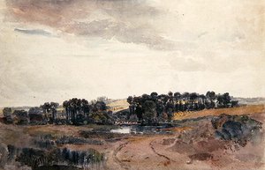 Landscape with Trees and Cattle by a Pool (watercolor on paper) alkotó: Peter de Wint