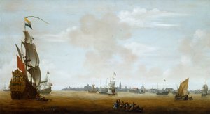 „Amszterdam kilátása a tengerről”, 17. század alkotó: Peter van den Velde