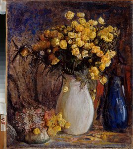 Nenuphars dans un vase blanc (Tavirózsa fehér kancsóban) - Pjotr ​​Ivanovics Petrovicsov (Pjotr ​​Petrovicsov) festménye (1874-1947), olaj, vászon - 19. század vége-XX. század vége, modernizmus - Állami V. Szurikov Művészeti Múzeum, Krasznojarszk (Oroszors