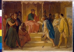 Andrej Bogoljubszkij nagyherceg (1111-1174) fogadja a németországi Szent-római császár, I. Hohenstaufeni Frigyes által küldött mesterembereket, akit Barbarossa néven ismernek (1122-1190) (Andrej Bogoljubszkij nagyherceg fogadja, hogy a kézműveseket a csász