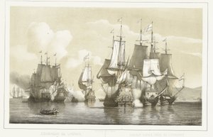 Livornói tengeri csata, 1653 Tengerészeti csata Livornóban. 1653. március 14. / Combat naval près de Livourne. 1653. március 14. (cím a tárgyon)
