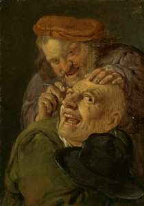 Érzés: Egy fodrász emberrel bánik. Az Öt érzék megszemélyesítései sorozatból, 1635-66 körül (olaj, fa) alkotó: Petrus Staverenus