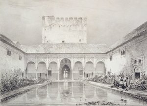Medence és szökőkút az Alberca udvarában, Alhambra, 21. tábla a "Souvenirs de Grenade et de l