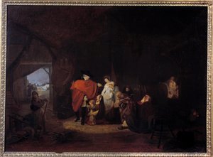 XVI. Lajos emberi vonása: 1784 telén a király átadja az almonokat Versailles-i lakosoknak Louis Philibert Debucourt festménye (1755-1832) 1785 V. 0,61x0,83 m alkotó: Philibert Louis Debucourt