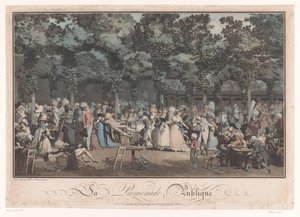 Látni és Látni Elegáns társaság a párizsi Jardin du Palais Royalban La Promenade Publique (cím a tárgyon) alkotó: Philibert Louis Debucourt