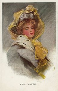 Nő kalapban, sárga masnival (színes litográfia) alkotó: Philip Boileau