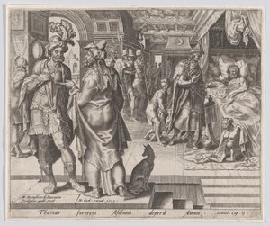Jonadab Counseling Amnon, A Tamar és Amnon története, 1. lemez, 1559., alkotó: Philip Galle