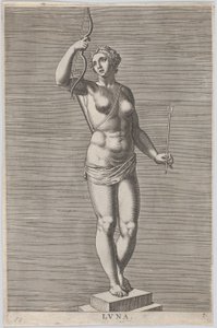 7. tábla: Diana, a meztelen istennő szobra egy talpon, félholdat visel..., 1586.