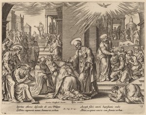 Szamária népe befogadja Isten Igéjét alkotó: Philip Galle after Maerten van Heemskerck