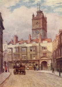 St Giles templom tornya, Cripplegate és régi házak a Fore Street-ben, 1884