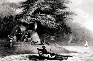 Fuegian Wigwams a Hope Harbourinban, a Magdalen Channelben, S. Bull metszet, 1838 alkotó: Philip Parker King