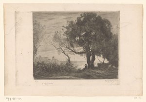 Táj egy fuvolajátékossal egy fa alatt és egy város sziluettjével Soir (eredeti cím) alkotó: Philip Zilcken (signed by artist)