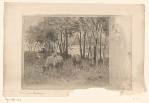 Birkacsorda és pásztor a fákkal tarkított réten Moutons (eredeti cím) alkotó: Philip Zilcken (signed by artist)