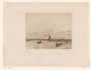Evezős csónakkal vitorlázni malomos réti tájon Paysage (eredeti cím) alkotó: Philip Zilcken (signed by artist)