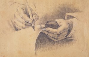 Rajzkezek, 1798 (barna papíron fekete kréta fehérrel kiemelve) alkotó: Philipp Otto Runge
