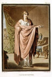 Klütaimnésztra, Jean Racine "Iphigenia Auliszban" című művének jelmeze, a "Minden nemzetek jelmezei és színháza" című mű II. kötetéből, metszet: Pierre Michel Alix (1762-1817) 1802 (színes metszet).