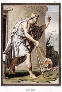 Ulysses, Jean Racine „Iphigenia in Aulis” című művéhez, a „Research on the Costumes and Theatre of All Nations” II. kötetéből, metszett Antoine Francois Sergent (1751-1847) 1802 (színes metszet)