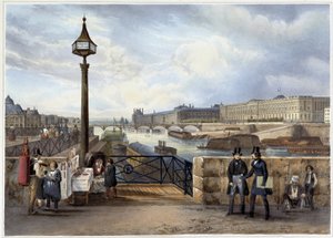 A Pont Neufról fogott Louvre - a „” Promenade dans Paris et ses environsban”, Jacottet és Benoist tervezte, c. 1840 alkotó: Philippe Benoist