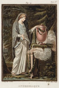 Andromache, Jean Racine "Andromache"-jának jelmeze a "Research on the Costumes and Theatre of All Nations" I. kötetéből, vésette Pierre Michel Alix (1762-1817) 1802