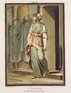 Thamar, Eszter kíséretében élő izraelita, Jean Racine „Eszter”-jének jelmeze a „Research on the Costumes and Theatre of All Nations” I. kötetéből, 1802