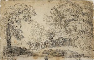 Rönkhúzás az erdőben (recto); vázlatok különböző tevékenységet végző emberekről (verso) alkotó: Philippe Jacques de Loutherbourg II