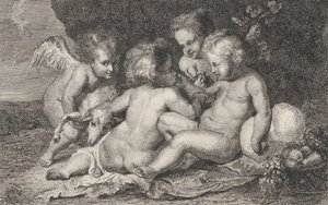 Egy három gyerekből álló csoport és egy puttó gyümölccsel és egy báránnyal, kb. 1760-1801.