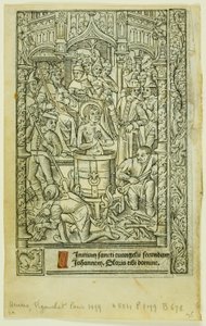 Szent János evangélista vértanúsága (recto) és decemberi naptár (verso), az órák könyvéből alkotó: Philippe Pigouchet