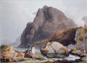 Llyn Ogween, „Anglia és Wales romantikus festői tája”, 1805-ben jelent meg (színes metszet)