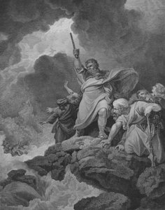 A fáraó seregének elpusztítása, 2 Mózes 14, 19-31. vers (metszet)