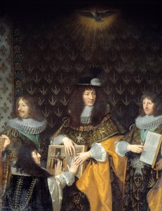 XIV. Lajos király felveszi a Szentlélek-rend (Szentlélek rend) lovagját, testvérét, Anjou Detail hercegét. Philippe de Champaigne (1602-1674) festménye, 17. századi Grenoble, Musee des Beaux Arts alkotó: Philippe de Champaigne