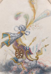 Tervezés egy Lampas Silkhez diadalszekerrel a felhőn, kb. 1770-75.