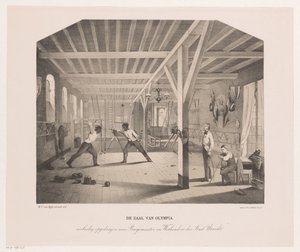 Kilátás az Olympia diáktársaság vívó- és tornatermében The Hall of Olympia (cím a tárgyon) alkotó: Philippus Anthonius Alexander Kanne