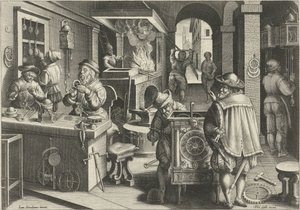 Órakészítők Új találmányok és felfedezések (sorozat címe) Nova Reperta (sorozat címe) alkotó: Philips Galle (attributed to workshop of)