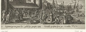 Vismarkt Jacht en visvangst (sorozat címe) Vadászat, horgászat és vadászati ​​típusok (sorozat címe) alkotó: Philips Galle (attributed to workshop of)