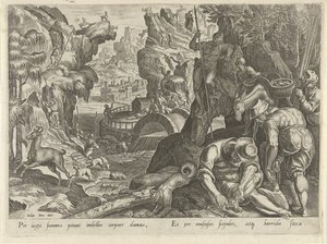 Jacht op gemzen Jachttaferelen (sorozat címe) Amelyben mindenféle vadászat, madártartás és horgászat (sorozat címe) alkotó: Philips Galle