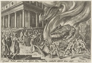 Jehu lerombolja a templomot és Baál képmását The Days of Doom of the Jewish People (sorozat címe) alkotó: Philips Galle