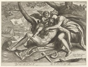 Vénusz Adonis halálát gyászolja Adonis története (sorozat címe) alkotó: Philips Galle