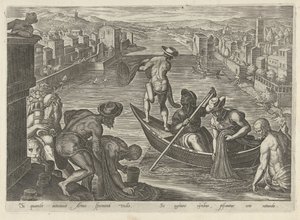 Visvangst met net Jachttaferelen (sorozat címe) Amelyben mindenféle vadászat, madártartás és horgászat (sorozat címe) alkotó: Philips Galle