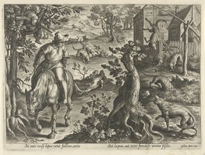 Wolvenjacht met vallen Jachttaferelen (sorozat címe) Amelyben mindenféle vadászat, madártartás és horgászat (sorozat címe) alkotó: Philips Galle