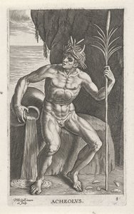 Zeegod Achelous Acheolvs (cím az objektumon) Rivier- en zeegoden (sorozat címe) Elegáns portrék a tengeri félistenekről és az Amnicus-fókákról (sorozat címe) alkotó: Philips Galle