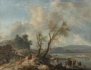 Táj homokos ösvényen a folyó mellett alkotó: Philips Wouwerman