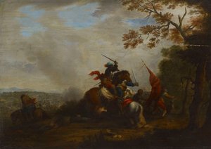 Jelenet egy lovassági csatából alkotó: Philips Wouwerman
