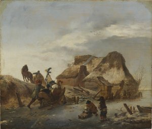 Un noble en traineau sur la glace – Nemesi szán a jégen, Wouwerman, Philips (1619-1668). Olaj, fa, c. 1646. Mérete : 36x43 cm. Nemzeti Múzeum Stockholm