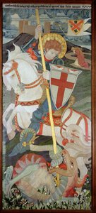 Szent György megöli a sárkányt, háttérben Una imádkozik, 1904 (hímzés) (lásd még: 141949 és 51)
