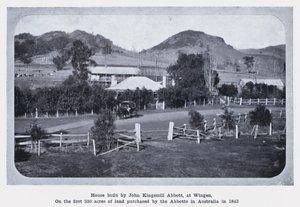 John Kingsmill Abbott által épített ház Wingenben az Ausztráliában 1843-ban vásárolt első 330 hektáros területen (f/w fotó) alkotó: Photographer Australian