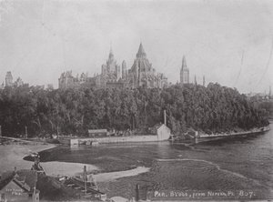 A Parlament épületei, Ottawa, a Nepean Pointról (f/w fotó) alkotó: Photographer Canadian