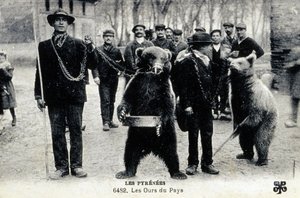 Medvebemutatók a Pireneusokban, 1900 körül (fekete-fehér fotó) alkotó: Photographer French