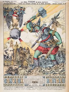 Thor isten, a legbarbárabb ónémet barbár istenségek közül, A Harmadik Köztársaság története című kötetből. I, politikai történelem, pub.1933 (színes litho)