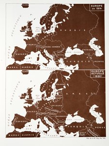 Európa térképe 1914-ben és Európa 1932-ben, a Histoire de la Troisieme Republique, Vol. I, Political History, pub. 1933 (színes litho)